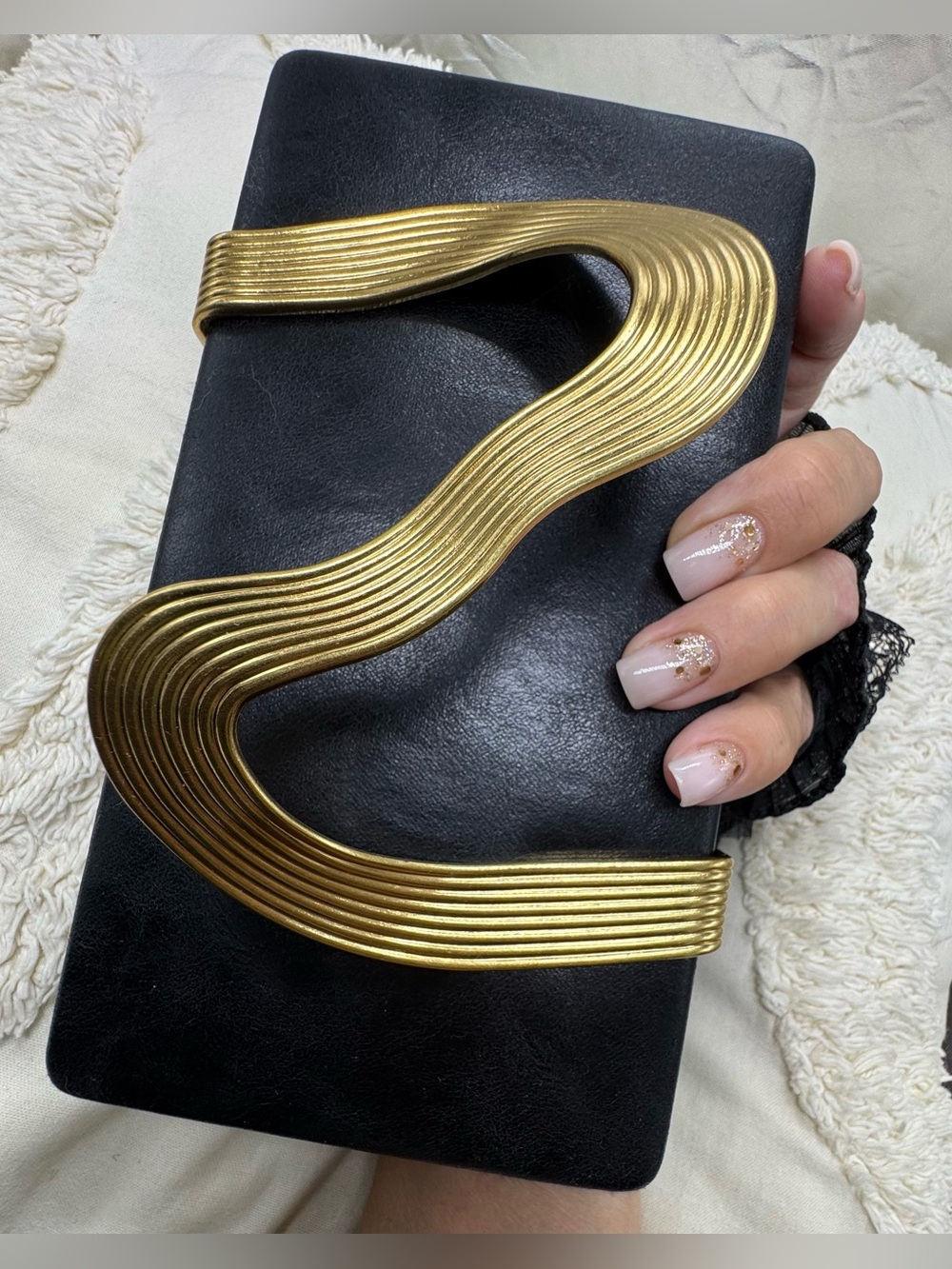 Zara New Black & Gold Sculptural Clutch Bag